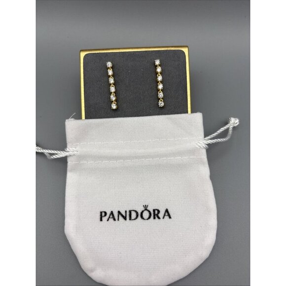 PANDORA Sparkling CZ Drop Earrings 263011C01 New. Gold Plated 925 Silver - Picture 1 of 4